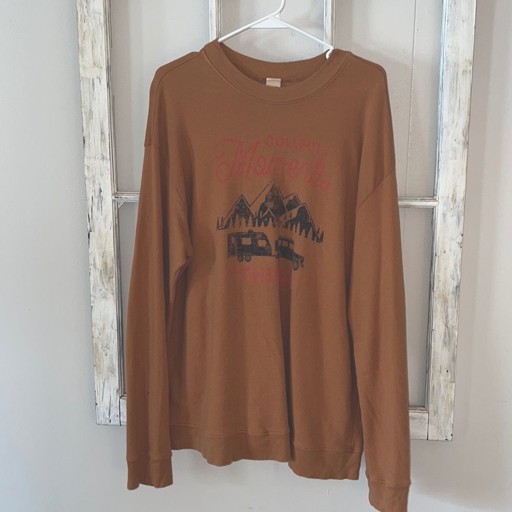 LOVE VINTAGE Rust Lightweight Long Sleeve Ladies Graphic Sweatshirt GUC Sz Lrg